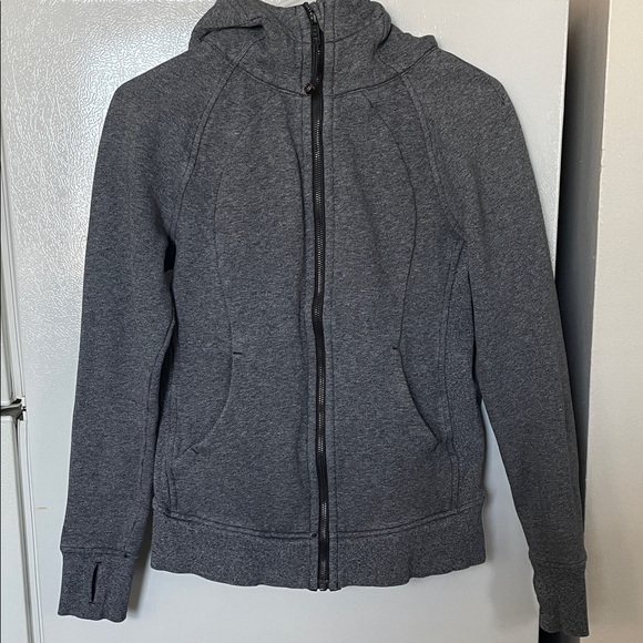 Lululemon Women’s Size 6 Gray Scuba Zip Up Hoodie Thumbholes Logo - Picture 2 of 10
